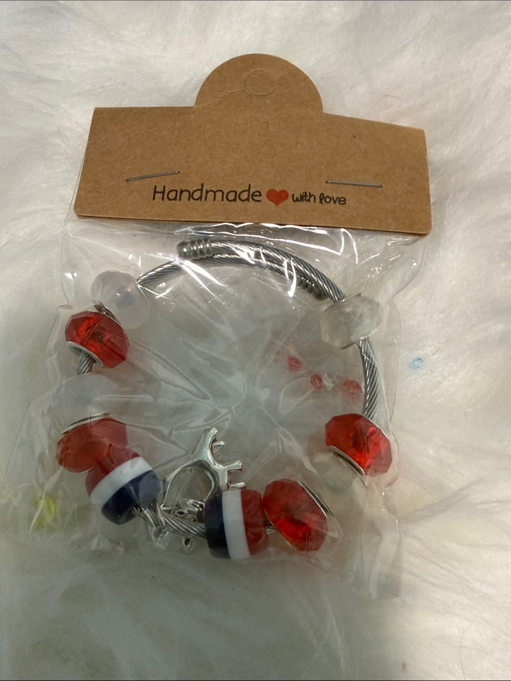 Handmade Kids Red and White Bead Charm Bracelet